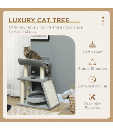 Cat Tree Tower Light Grey Plush 60L x 30W x 76H cm Scratching Posts Pad Toy Ball