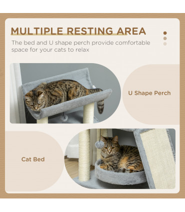 Cat Tree Tower Light Grey Plush 60L x 30W x 76H cm Scratching Posts Pad Toy Ball