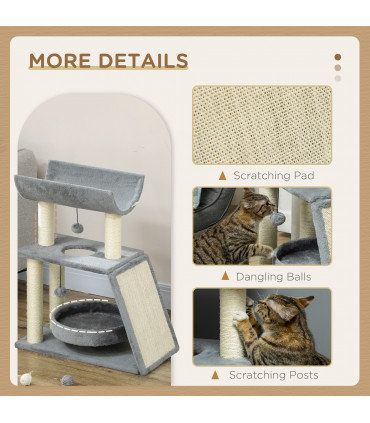 Cat Tree Tower Light Grey Plush 60L x 30W x 76H cm Scratching Posts Pad Toy Ball
