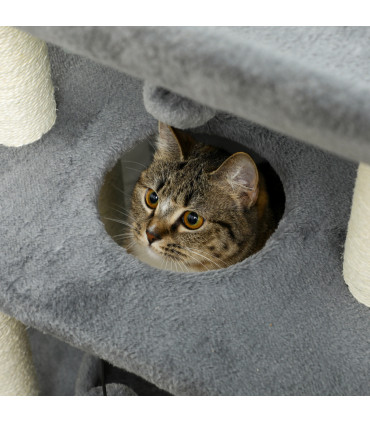 Cat Tree Tower Light Grey Plush 60L x 30W x 76H cm Scratching Posts Pad Toy Ball