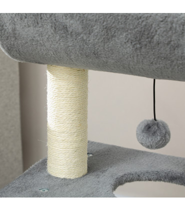 Cat Tree Tower Light Grey Plush 60L x 30W x 76H cm Scratching Posts Pad Toy Ball