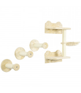 Cat Shelf with Scratching Post, Wall-Mounted Cat Tree - Beige, 73H x 40L x 28Wcm