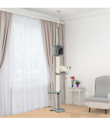 Cat Tree Light Grey 40L x 40W x 217H cm Four-layer Pet Playhouse Scratching Post