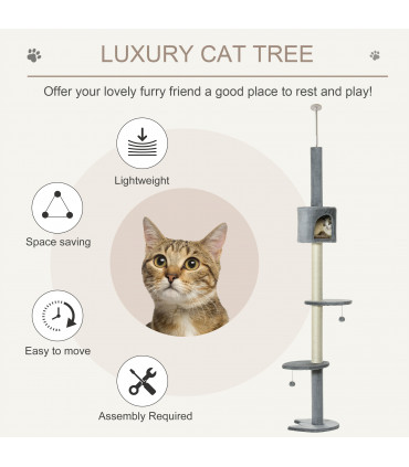Cat Tree Light Grey 40L x 40W x 217H cm Four-layer Pet Playhouse Scratching Post