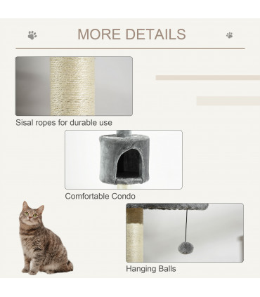 Cat Tree Light Grey 40L x 40W x 217H cm Four-layer Pet Playhouse Scratching Post