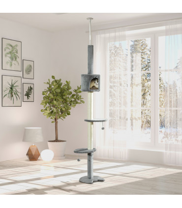 Cat Tree Light Grey 40L x 40W x 217H cm Four-layer Pet Playhouse Scratching Post