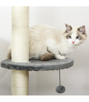 Cat Tree Light Grey 40L x 40W x 217H cm Four-layer Pet Playhouse Scratching Post