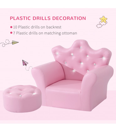 Kids Pink PU Leather Sofa Set