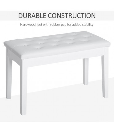 Piano Bench Makeup Padded Seat Stool Solid Wood White 76L x 36W x 50H (cm)