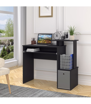 Computer Desk with Sliding Keyboard Tray, Storage Drawer, Shelf - Black