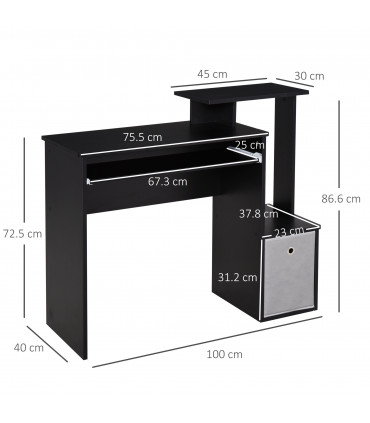 Computer Desk with Sliding Keyboard Tray, Storage Drawer, Shelf - Black