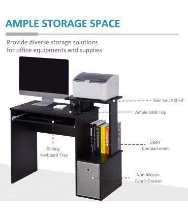 Computer Desk with Sliding Keyboard Tray, Storage Drawer, Shelf - Black