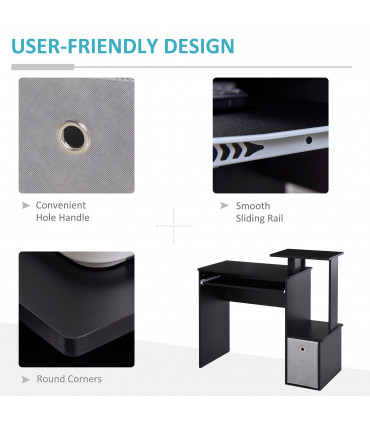 Computer Desk with Sliding Keyboard Tray, Storage Drawer, Shelf - Black