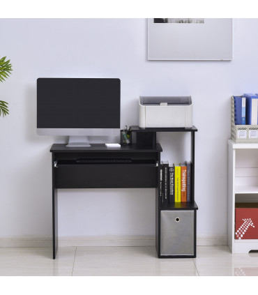 Computer Desk with Sliding Keyboard Tray, Storage Drawer, Shelf - Black