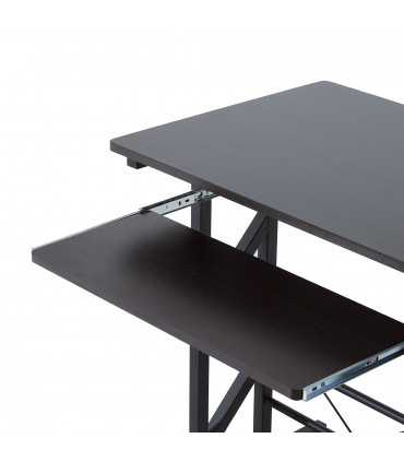 Computer Desk Steel  Quality Office Home PC Shelf Tray Wood Station Dark Brown