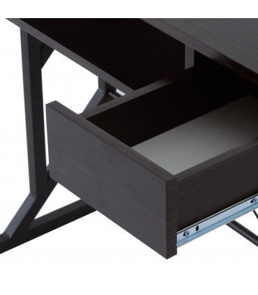 Computer Desk Steel  Quality Office Home PC Shelf Tray Wood Station Dark Brown