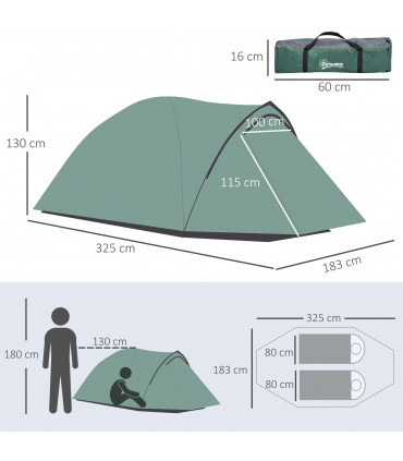 Camping Tent w/ Vestibule & Mesh Vents for Hiking Green 325L x 183W x 130H cm