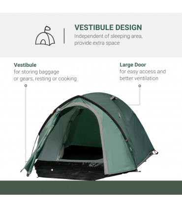 Camping Tent w/ Vestibule & Mesh Vents for Hiking Green 325L x 183W x 130H cm