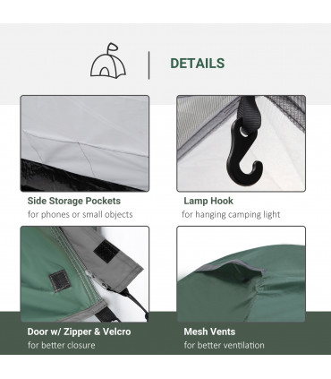 Camping Tent w/ Vestibule & Mesh Vents for Hiking Green 325L x 183W x 130H cm