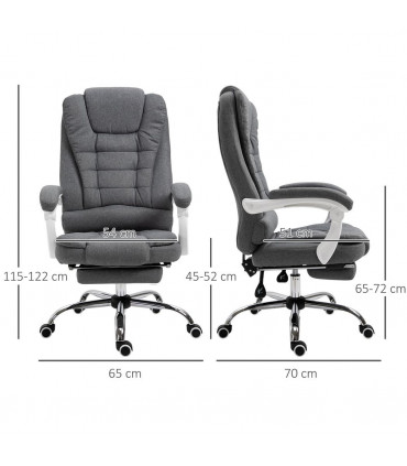 Office Chair Grey Adjustable 115-122cm 135° Reclining 360° Swivel Footrest Arm
