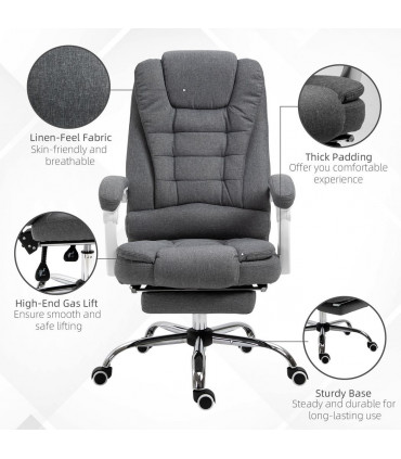 Office Chair Grey Adjustable 115-122cm 135° Reclining 360° Swivel Footrest Arm