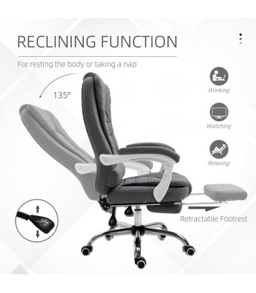 Office Chair Grey Adjustable 115-122cm 135° Reclining 360° Swivel Footrest Arm