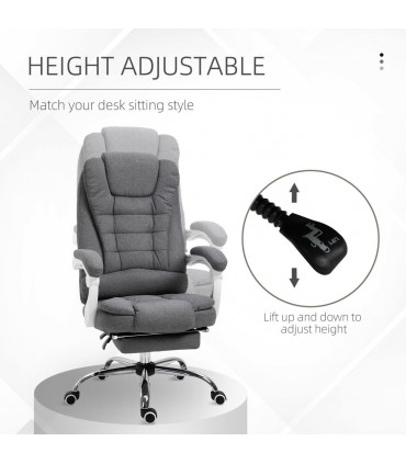Office Chair Grey Adjustable 115-122cm 135° Reclining 360° Swivel Footrest Arm