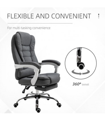 Office Chair Grey Adjustable 115-122cm 135° Reclining 360° Swivel Footrest Arm