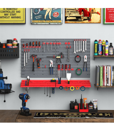 DURHAND PP Wall Mounted Garage Tool Organiser Unit Grey/Red