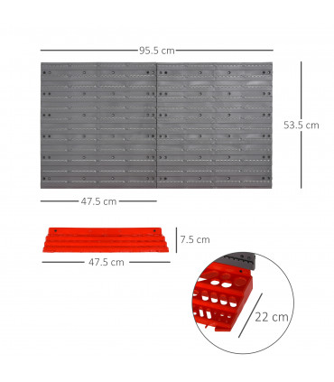 DURHAND PP Wall Mounted Garage Tool Organiser Unit Grey/Red