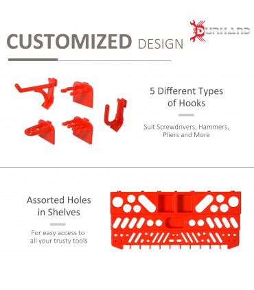 DURHAND PP Wall Mounted Garage Tool Organiser Unit Grey/Red