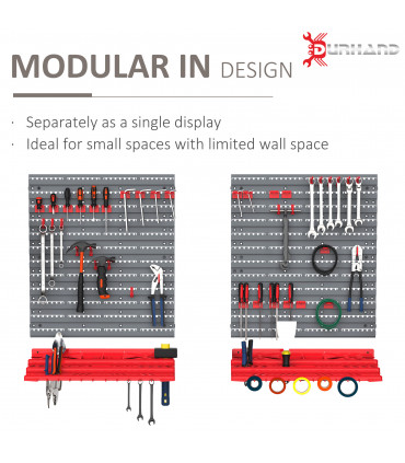 DURHAND PP Wall Mounted Garage Tool Organiser Unit Grey/Red