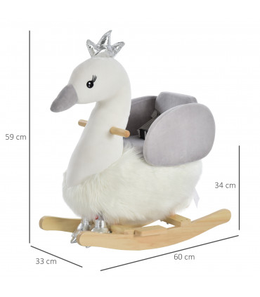 Plush White and Grey 59H x 60L x 33Wcm Ride-On Rocking Swan with Sound