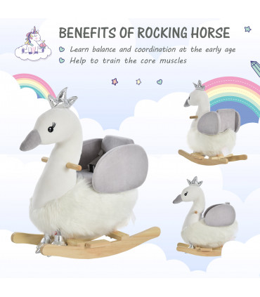 Plush White and Grey 59H x 60L x 33Wcm Ride-On Rocking Swan with Sound