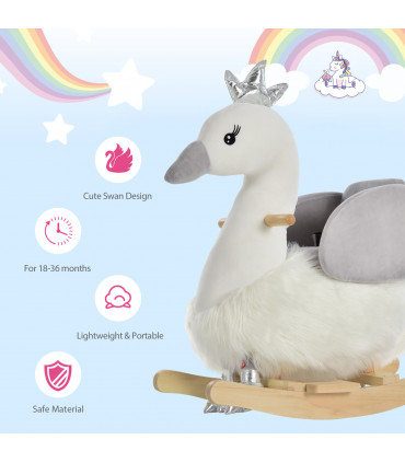 Plush White and Grey 59H x 60L x 33Wcm Ride-On Rocking Swan with Sound