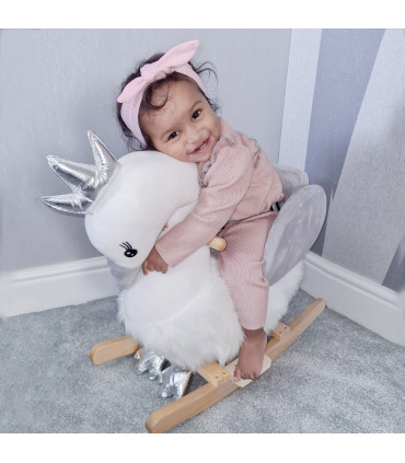 Plush White and Grey 59H x 60L x 33Wcm Ride-On Rocking Swan with Sound