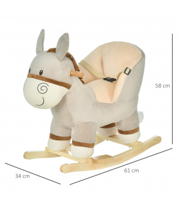 Metal Grey Cute Kids Ride-On Rocking Donkey Sound Handlebars Seat Belt