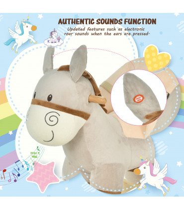 Metal Grey Cute Kids Ride-On Rocking Donkey Sound Handlebars Seat Belt