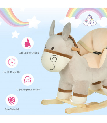 Metal Grey Cute Kids Ride-On Rocking Donkey Sound Handlebars Seat Belt