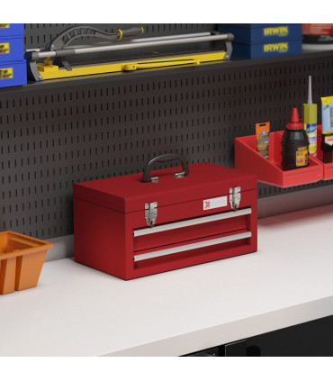 Metal Red 46L x 24W x 22H cm 2 Drawer Tool Chest with Ball Bearing Slide Drawers
