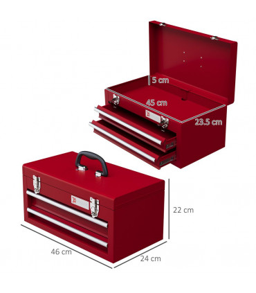 Metal Red 46L x 24W x 22H cm 2 Drawer Tool Chest with Ball Bearing Slide Drawers