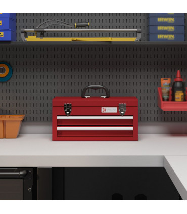 Metal Red 46L x 24W x 22H cm 2 Drawer Tool Chest with Ball Bearing Slide Drawers
