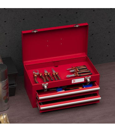 Metal Red 46L x 24W x 22H cm 2 Drawer Tool Chest with Ball Bearing Slide Drawers