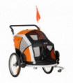Dog Bicycle Trailer 2-in-1 Foldable Pet Bike Stroller w/ Safety Leash Orange