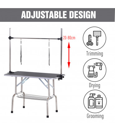 Dog Grooming Table Metal Adjustable Rubber Top 2 Safety Slings Mesh Black