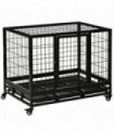 Dog Cage Pet Metal Heavy Duty with Wheels and Crate Tray for Kennel Black M L