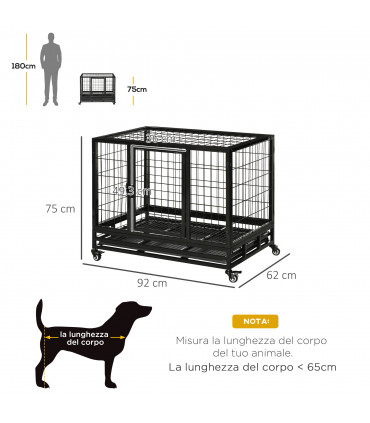 Dog Cage Pet Metal Heavy Duty with Wheels and Crate Tray for Kennel Black M L