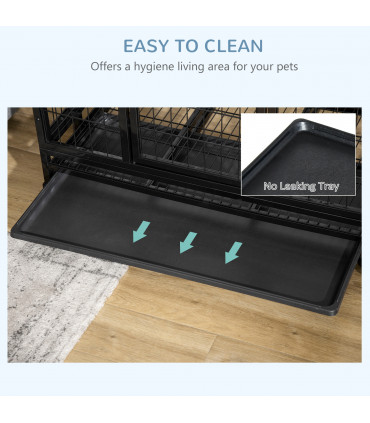 Dog Cage Pet Metal Heavy Duty with Wheels and Crate Tray for Kennel Black M L