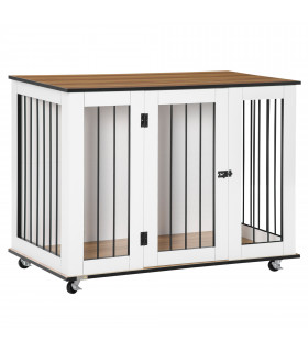 Dog Crate Furniture End Table w/ Lockable Door, for Large Dogs - White Pawhut