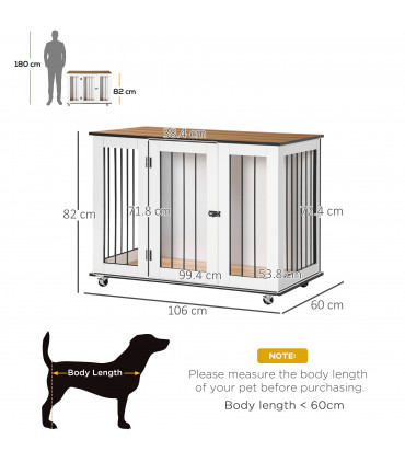Dog Crate Furniture End Table w/ Lockable Door, for Large Dogs - White Pawhut
